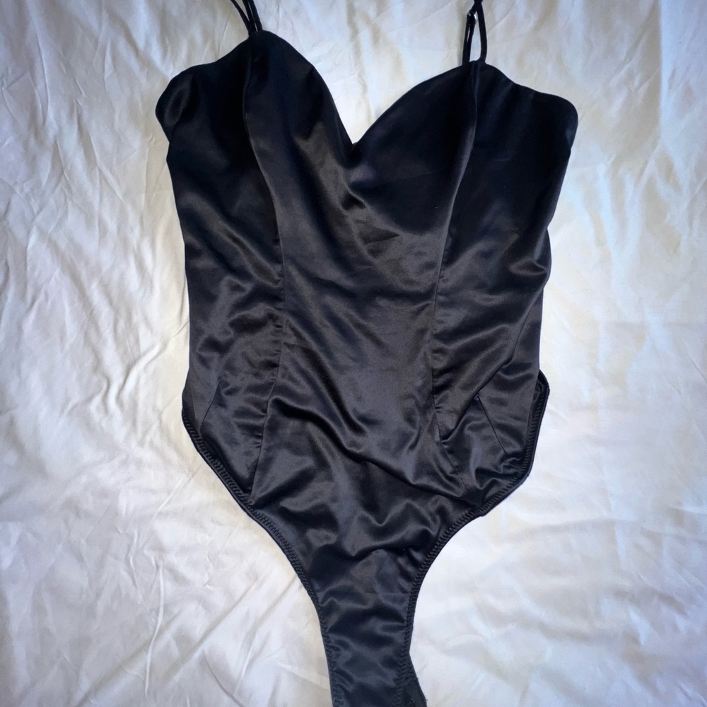 Free People Satin Black Bodysuit- OS